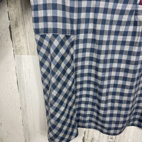 J. JIll flannel pullover tunic top shirt gingham check henley blue gray large - Picture 4 of 6